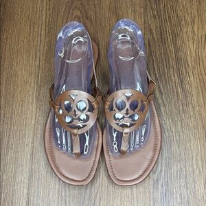 Coach C Logo Thong Sandals Brown Leather Flip Flops Size 8.5